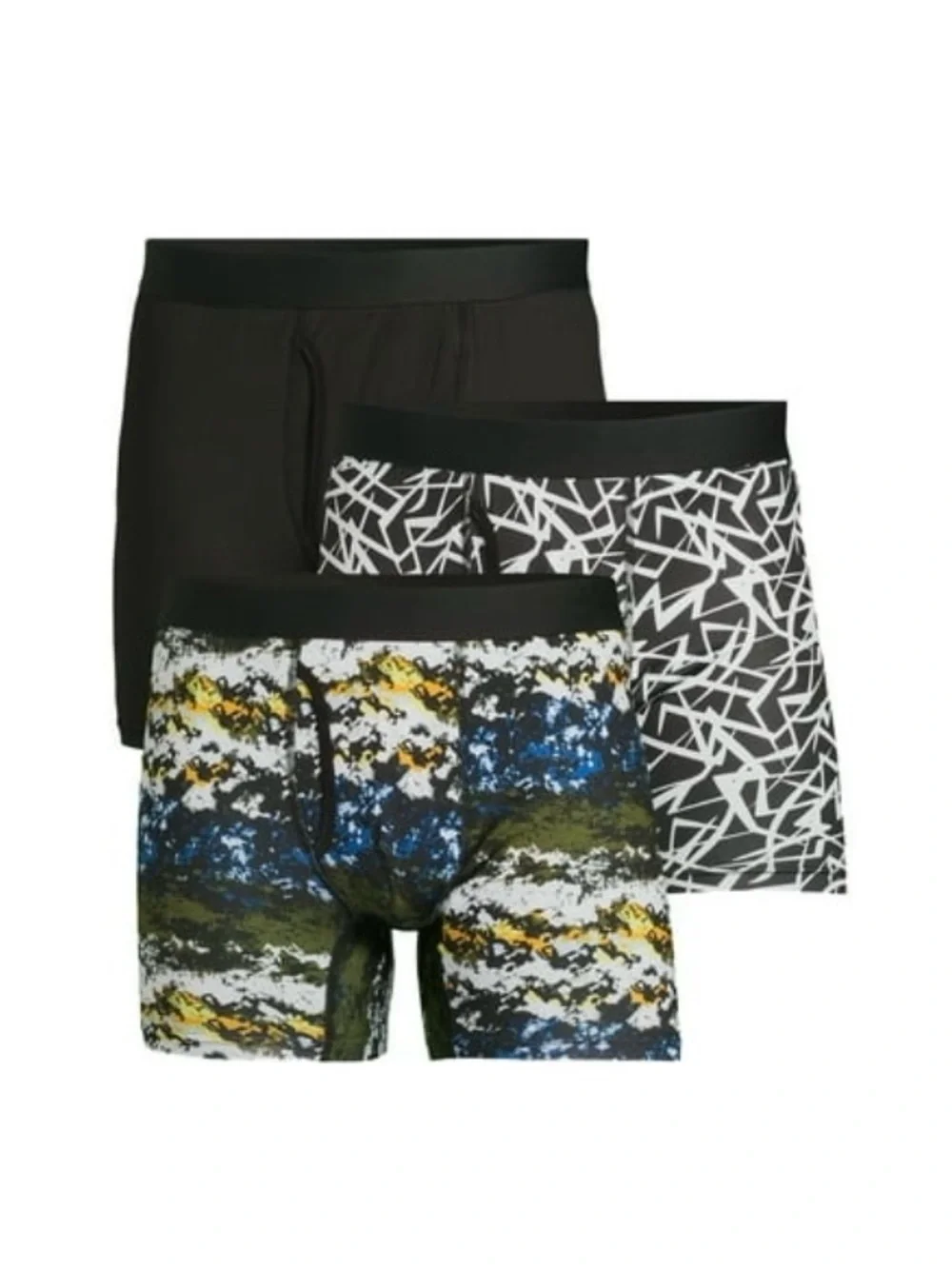 No Boundaries 3-Pack Boxer Briefs - Black, Black/White Geo, Multicolor Print